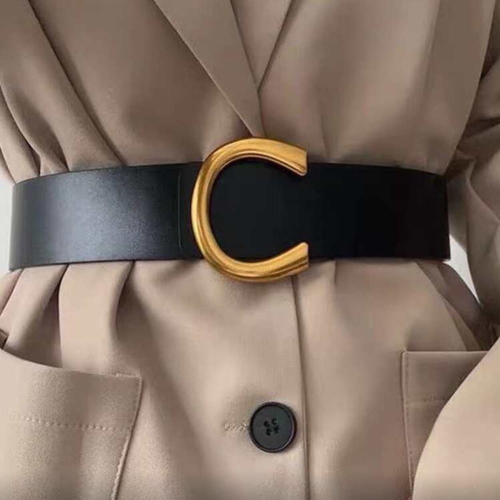 Elegant Vegan Leather Black and Gold  Wide Women's Minimalist Belt